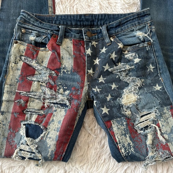 Ralph Lauren  Denim  & Supply Blue Jeans Denim Pants Distressed USA Flag RARE - Picture 6 of 16